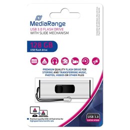 MediaRange USB flash disk, USB 3.0, 128GB, srebrny, MR918, USB A, wysuwany