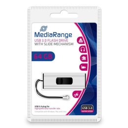 MediaRange USB flash disk, USB 3.0 (3.2 Gen 1), 64GB, srebrny, MR917, USB A, wysuwany