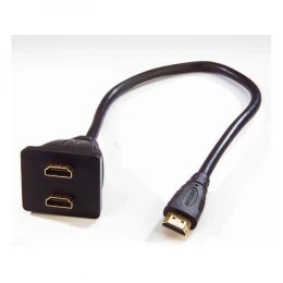 Video rozgałęziacz, HDMI M - 2x HDMI F, czarna, pozłacane złącza