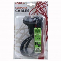 Kabel sieciowy 230V zasilacz, CEE7 (widelec)-C13, 2m, VDE approved, czarny, Logo, blistr