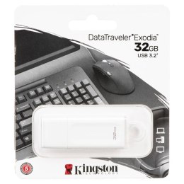 Kingston USB flash disk, USB 3.0 (3.2 Gen 1), 32GB, DataTraveler Exodia, białe, DTX/32GB, USB A, z osłoną