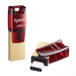 Apacer USB flash disk OTG, USB 3.0 (3.2 Gen 1), 32GB, AH180, czerwony, AP32GAH180R-1, USB A / USB C, z obrotową osłoną