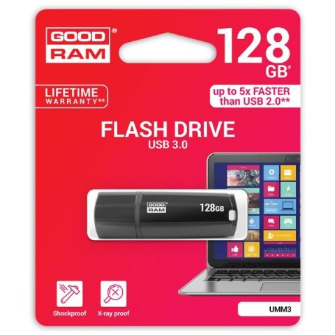 Goodram USB flash disk, USB 3.0, 128GB, UMM3, czarny, UMM3-1280K0R11, USB A, z osłoną