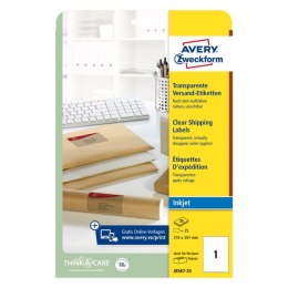 Avery Zweckform etykiety 210mm x 297mm, A4, przezroczysty, przezroczysta, 1 etykieta, na kartonowe pudełka, pakowany po 25 szt.,