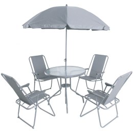 Zestaw mebli ogrodowych stół 4 krzesła i parasol ciemny szary