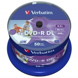 Verbatim DVD+R DL, Double Layer Wide Inkjet Printable, 43703, 8.5GB, 8X, spindle, 50-pack, 12cm, do archiwizacji danych