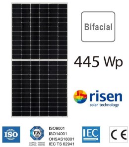 Moduł panel PV srebrna rama bifacial 445W RISEN RSM144-7-445MBMDG 2128x1048x30mm RISEN