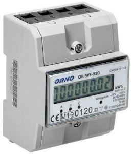OR-WE-520 ORNO 3-fazowy licznik energii elektrycznej, 80A, MID, 3 moduły, DIN TH-35mm ORNO