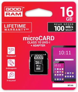 KARTA PAMIĘCI microSD GOODRAM UHS1 CL10 16GB + ADAPTER 100MB GOODRAM