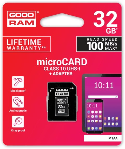 KARTA PAMIĘCI microSD GOODRAM UHS1 CL10 32GB + ADAPTER 100MB GOODRAM