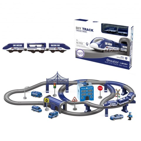WOOPIE Electric Train Car Track Police Station Helicopter Cars 92 pcs.