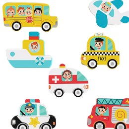 Tooky Toy Drewniane Puzzle Montessori Pojazdy Samochody Samolot Statek Miasto Dopasuj Kształty