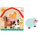 Tooky Toy Drewniane Puzzle Montessori Wielowarstwowe Tablica Zwierzątka na Farmie 7 el.