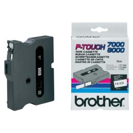 Brother oryginalny taśma do drukarek etykiet, Brother, TX-231, czarny druk/biały podkład, laminowane, 8m, 12mm