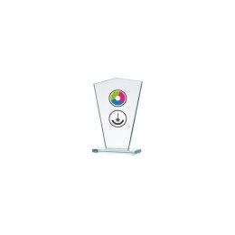 Trofeum szklane z nadrukiem kolorowym LuxorJet, grawerowaniem oraz wypełnieniem farbą