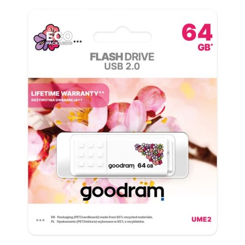 Goodram USB flash disk, USB 2.0, 64GB, UME2, UME2, biały, UME2-0640W0R11-SP