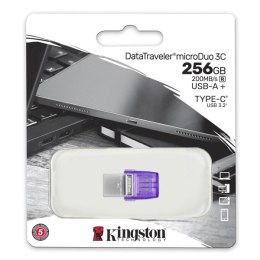 Kingston USB flash disk OTG, USB 3.0, 256GB, Data Traveler microDuo3 G2, srebrno-fioletowy, DTDUO3CG3/256GB, USB A / USB C