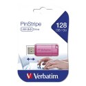 Verbatim USB flash disk, USB 2.0, 128GB, Store,N,Go PinStripe, różowy, 49460, do archiwizacji danych