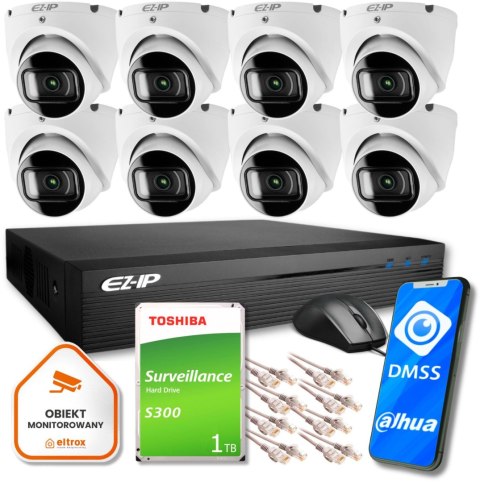 Zestaw monitoringu 8 kamer kopułkowych IP EZ-IP by Dahua niezawodna ochrona 2K EZ-IP