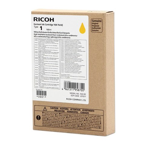 Ricoh oryginalny ink (DTG) typ 100, yellow, 500s, 100ml, 257077, Ricoh Ri 100 DTG
