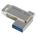 Goodram USB flash disk, USB 3.0, 32GB, ODA3, srebrny, ODA3-0320S0R11, USB A / USB C, z obrotową osłoną