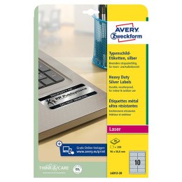 Avery Zweckform etykiety 96mm x 50.8mm, A4, srebrne, 10 etykiety, bardzo trwałe, pakowany po 20 szt., L6012-20, do drukarek lase