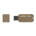 Goodram USB flash disk, USB 3.0, 64GB, UME3 ECO FRIENDLY, brązowy, UME3-0640EFR11, USB A, z osłoną