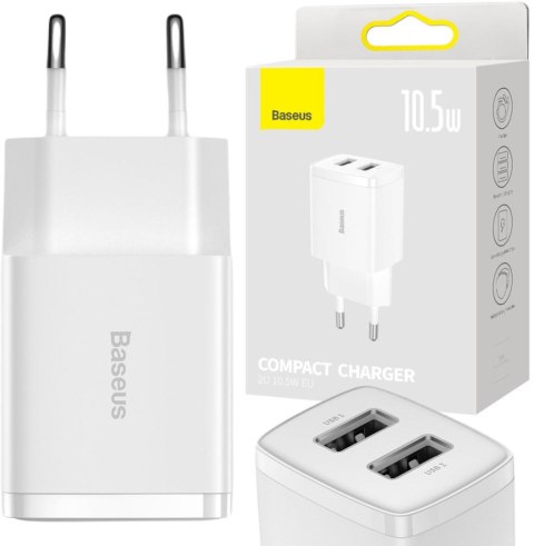 ŁADOWARKA SIECIOWA Baseus Compact Charger CCXJ010202 10.5W 2x USB-A BIAŁA BASEUS