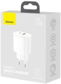 ŁADOWARKA SIECIOWA Baseus Compact Quick Charger CCXJ-B02 20W 1x USB-A 1x USB-C PD 3.0 QC 3.0 BIAŁA BASEUS