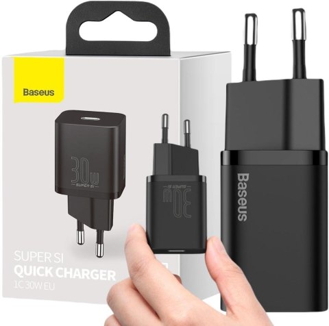 ŁADOWARKA SIECIOWA Baseus Super Si Quick Charger 1C CSUP-J01 30W 1x USB-C PD 3.0 QC 3.0 CZARNA BASEUS