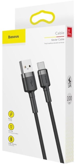 KABEL USB-A -> USB-C Baseus Cafule CATKLF-BG1 100cm 3A QC 3.0 CZARNO-SZARY W NYLONOWYM OPLOCIE BASEUS