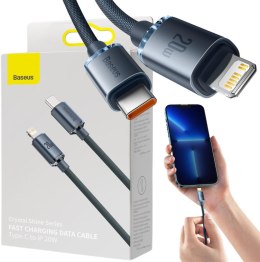 KABEL USB-C -> Lightning / iPhone Baseus Crystal CAJY000201 1.2m 20W PD Quick Charging CZARNY W OPLOCIE PREMIUM BASEUS