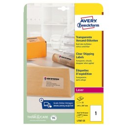 Avery Zweckform etykiety 210mm x 297mm, A4, przezroczysty, przezroczysta, 1 etykieta, na kartonowe pudełka, pakowany po 25 szt.,