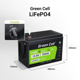 Green Cell akumulator LiFePO4 200Ah 12.8V 2560Wh Litowo-Żelazowo-Fosforanowy do Kampera, Paneli solarnych, Foodtrucka, Off-Grid