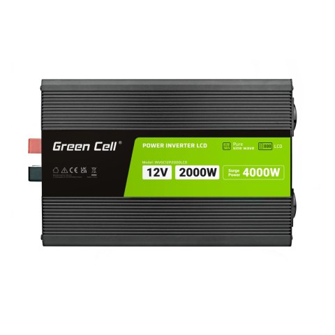 Przetwornica napięcia Green Cell PowerInverter LCD 12 V 2000W/4000W Przetwornica samochodowa z wyświetlaczem - czysty sinus