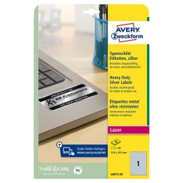 Avery Zweckform etykiety 210mm x 297mm, A4, srebrne, 1 etykieta, bardzo trwałe, pakowany po 20 szt., L6013-20, do drukarek laser