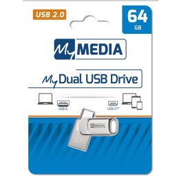 MyMedia MyDual USB 2.0, USB 2.0, 32GB, srebrny, 69266, USB A / USB C, z osłoną