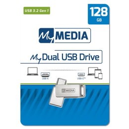 MyMedia MyDual USB 3.2 Gen 1, 128GB, 69271, srebrny, 69271, USB A / USB C, z obrotową osłoną