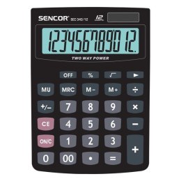 Sencor Kalkulator SEC 340/12, czarna, biurkowy, 12 miejsc, podwójne zasilanie