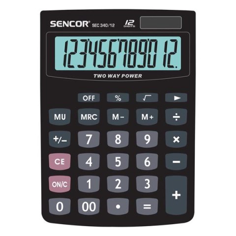 Sencor Kalkulator SEC 340/12, czarna, biurkowy, 12 miejsc, podwójne zasilanie