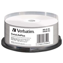 Verbatim BD-R, DL+ Wide Thermal Printable No Id Surface Hard Coat, 50GB, spindle, 43750, 6x, 25-pack, do archiwizacji danych
