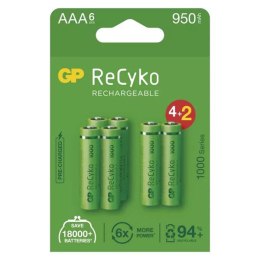 Akumulatorki, AAA (HR03), 1.2V, 950 mAh, GP, kartonik, 6-pack, ReCyko
