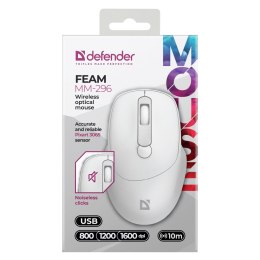 Mysz bezprzewodowa, Defender FEAM MM-296, biała, optyczna, 1600DPI