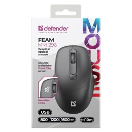 Mysz bezprzewodowa, Defender FEAM MM-296, czarna, optyczna, 1600DPI