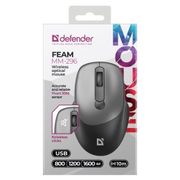 Mysz bezprzewodowa, Defender FEAM MM-296, czarno-szara, optyczna, 1600DPI