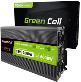 PRZETWORNICA NAPIĘCIA Green Cell PowerInverter LCD 24V -> 230V 3000/6000W CZYSTA SINUSOIDA GREEN CELL