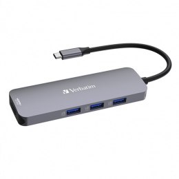 USB (3.2) hub 8-port, 32151, szara, długość przewodu 15cm, Verbatim, 1x USB C, 3x USB A, 2x HDMI, 1x SD 3.0