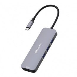 USB (3.2) hub 8-port, 32151, szara, długość przewodu 15cm, Verbatim, 1x USB C, 3x USB A, 2x HDMI, 1x SD 3.0
