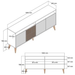 Stolik pod telewizor MILAN, 180 x 78,6 x 35 cm, orzech, biał