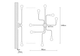 Sufitowa metalowa lampa, 17 x 15 x 3 cm, czarna